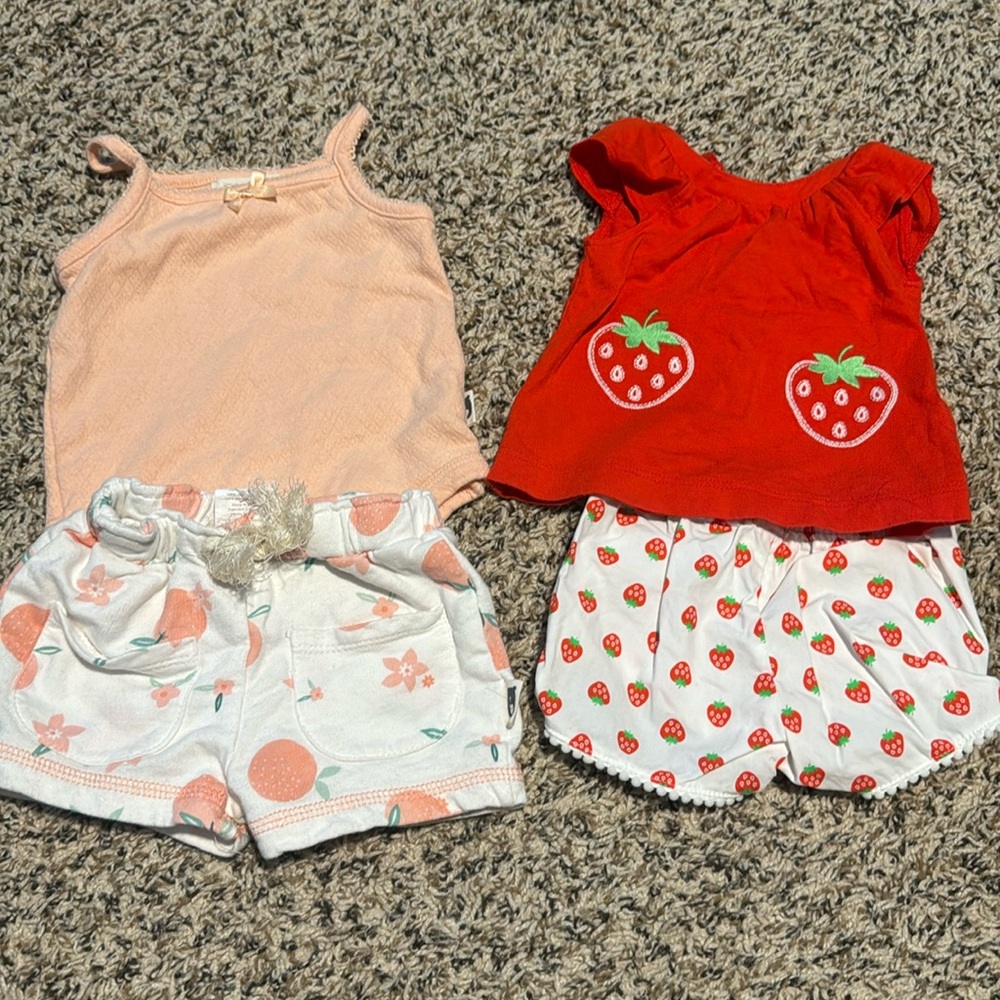 BABY GIRL PEACH AND STRAWBERRY OUTFIT BUNDLE